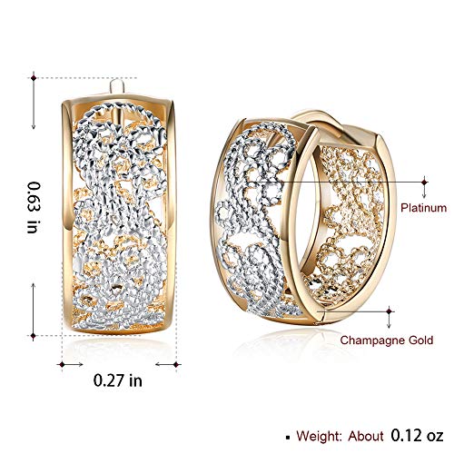 14K Rose Gold Plated Three Row Cubic Zirconia Small Huggie Hoop Earrings Fashion Jewelry for Men Women - color: 18K gold