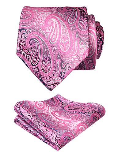 Alizeal Mens Gradient Paisley Necktie and Pocket Square Set | Elegant Design Perfect for Weddings Banquets Business Formal Events - color: 143-pink