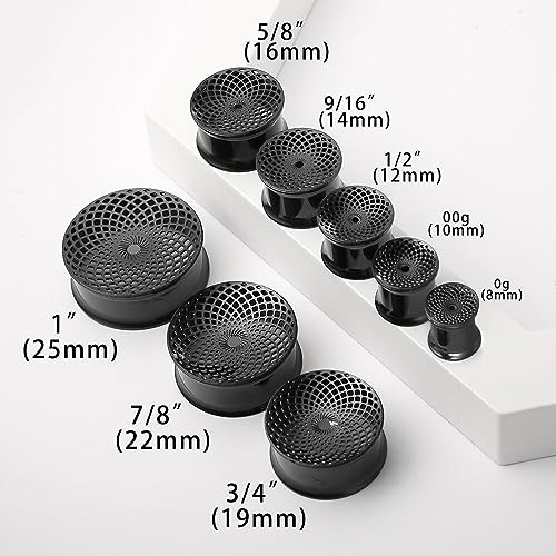 1 Pair New Classic gauges Ear Plugs Tunnels Hypoallergenic 316 Stainless Steel Ear Gauges 8mm-25mm (0G-1") Body Piercing Jewelry - color: Black-1407, size: 9/16" (14mm)