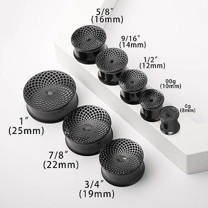 1 Pair New Classic gauges Ear Plugs Tunnels Hypoallergenic 316 Stainless Steel Ear Gauges 8mm-25mm (0G-1") Body Piercing Jewelry - color: Black-1407, size: 5/8" (16mm)