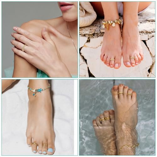 Tyqour 12PCS Gold Toe Rings Adjustable Toe Rings for Women Summer Toe Rings Set, Simple Style Beach Foot Jewelry Set - color: Gold