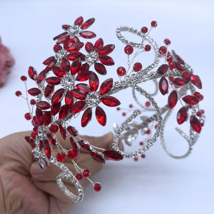 Rhinestone Bride Headband, Wedding Headpiece for Brides, Bridal Hair Accessories(Red) - color: Red