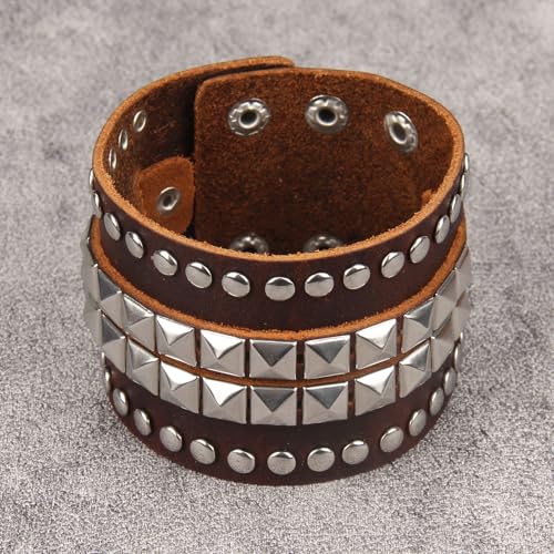 Jeilwiy Punk Leather Wristbands for Men Bracelets Handmade Wide Cuff Bangle Braided Jewelry Black Brown Adjustable - Punk Father's Gifts - color: 01 Leather Cuff Bracelet Brown