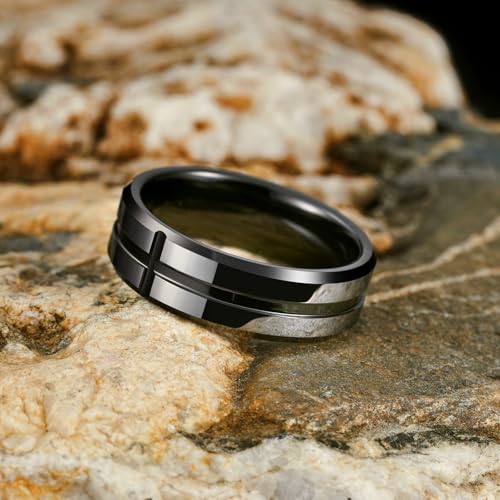 King Will Mens 8mm Cross Groove Tungsten Carbide Wedding Ring | Rose Gold, 8mm, Grooved, Comfort Fit, Cross design, Everyday Wear - color: Gunmetal&Black-Cross Groove 7mm