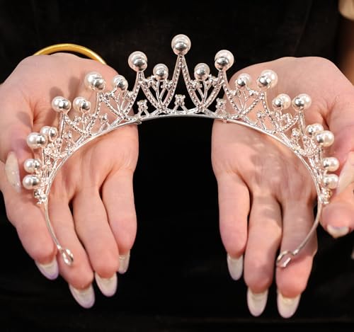 Wedding Crystal Tiara for Women Elegant Bridal Pearl Rhinestone Crown Swan Queen Princess Costume Crown Star Crystal Headpiece Accessory for Cosplay Birthday Party - color: Pearl 2