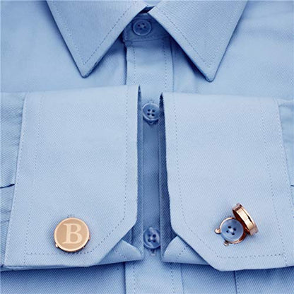 HAWSON Men's Letter Initial Button Cover Cufflinks Letter Rose Gold/Silver Suitable for Formal Business Shirt Letter A-Z - color: Rose Gold Color - B
