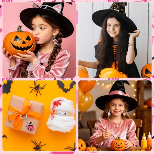 40 Pcs/20 Pairs Pink Halloween Charms for Jewelry Making | Assorted Enamel Halloween Pendants, Pumpkin Ghost Skull Witch Charm, Bracelet Necklace Earring Crafting, DIY Gift Accessories - style: Pink Halloween