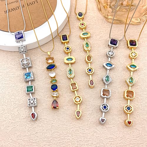 18K Gold Plated Seven Chakra Necklace for Women, Dainty Y Necklace Lariat Drop Pendant, Crystal Healing Yoga Jewelry Gifts - color: Gold 06
