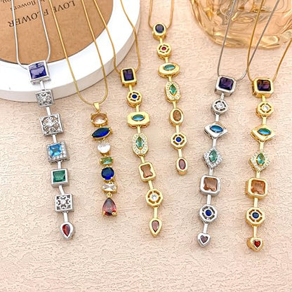 18K Gold Plated Seven Chakra Necklace for Women, Dainty Y Necklace Lariat Drop Pendant, Crystal Healing Yoga Jewelry Gifts - color: Gold 06
