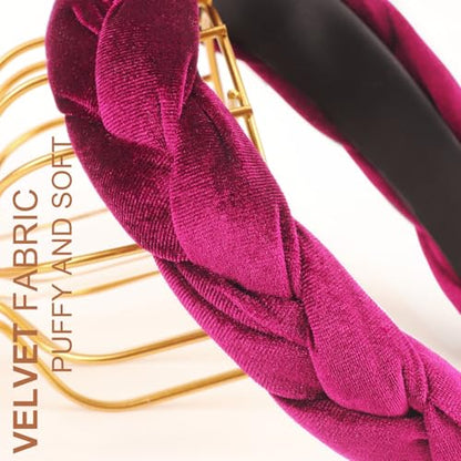 DRESHOW Braided Headbands for Women Velvet Hair Hoop Elastic Criss Cross Hair Bands Accessories - color: 01 Pc Velvet Braided: Fuschia