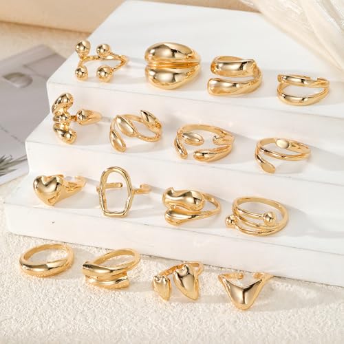 31 Pcs Chunky Gold Rings Fashion Stackable Rings for Women Statement Womens Rings Set Knuckle Band Ring Jewelry Gifts - style: Golden 31 pieces