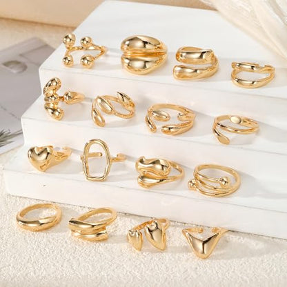 31 Pcs Chunky Gold Rings Fashion Stackable Rings for Women Statement Womens Rings Set Knuckle Band Ring Jewelry Gifts - style: Golden 31 pieces