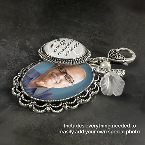 Wedding Bridal Bouquet Charm Holding You in My Heart Walk Down The Aisle | Memorial Gift for Bride or Dad Memorial Charm for Wedding Day. Includes Everything Needed to Easily Add Your Own Photo.