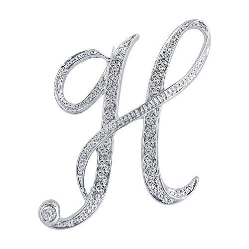 A-Z 26 Letters Pins Brooches Silver Plated Metal Broaches Pins-Clear Crystal Initial Breastpin - color: 1pcs-H
