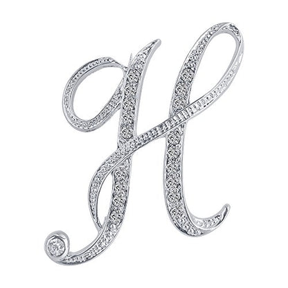 A-Z 26 Letters Pins Brooches Silver Plated Metal Broaches Pins-Clear Crystal Initial Breastpin - color: 1pcs-H