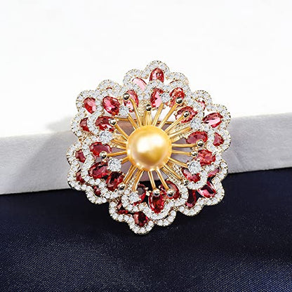 Brooches for Women, Shiny Cubic Zirconia Brooch Pins for Women Fashion Brooch Pin Broach Jewelry Gift - color: Red Peony Flower