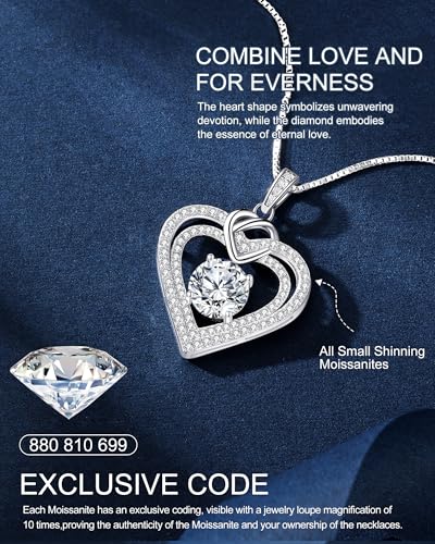 InfinityLove Heart Pendant Necklaces for Women, 2-5 Carat Moissanite Heart Necklace, Anniversary Birthday Christmas Valentine Engagements Mothers Day Jewelry for Wife Her Girlfriend Mom Daughter - color: Silver-2.2CT