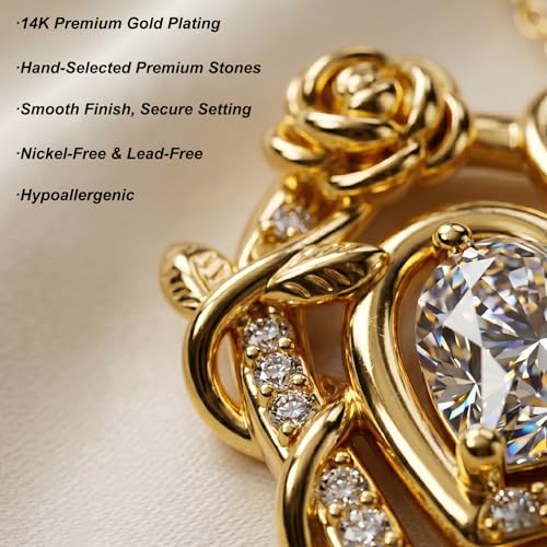 KQ&TTENG Heart Necklaces for Women 14K Gold Plating Hearts Necklace CZ Romantic Rose Pendant Mothers Day Anniversary Birthday Gift for Wife Mom Her - style: 14-Double Rose Heart Necklace