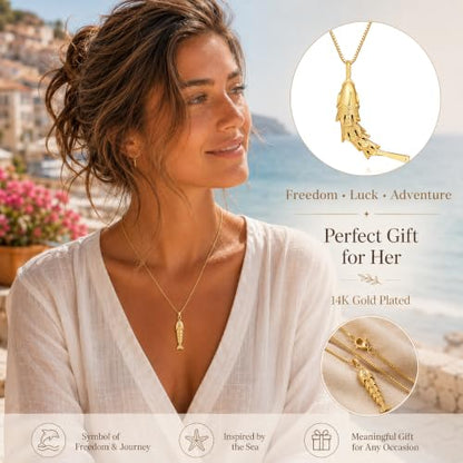 YUJIE Dainty Fish Pendant Necklace for Women 14k Gold Plated Ocean Fish Charm Necklace Summer - color: fish