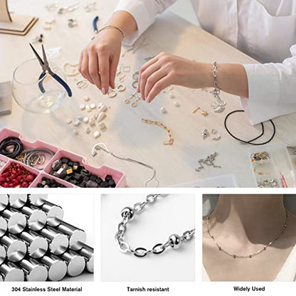 33FT 2mm Stainless Steel Satellite Cable Chain Roll Bulk for Jewelry Making | 304 Stainless Steel Flat Cable Link Ball Beaded Satellite Chains Spool for DIY Craft - color: Stainless Steel Small Beads Satellite Cable Chain