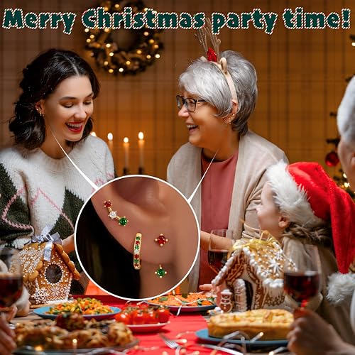 3 Pairs Dainty Small Earrings Set for Women Trendy, Birthstone Stud Huggie Hoop Jacket Stack for Cartilage Helix, Gold Plated Hypoallergenic Cute Women Fashion Accessories Western Jewelry Gifts - color: Christmas Earrings(Gold Red White Green)