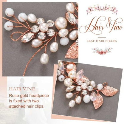 GORAIS Bride Wedding Hair Vine Pearl Bridal Headpieces Leaf Hair Accessories for Women and Girls(b-rose gold) - color: b-rose gold