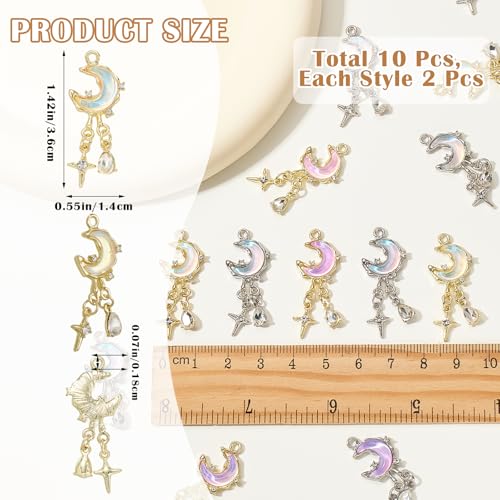 Moon Charms for Jewelry Making Alloy StarCharms Glass Golden Silver Metal Pendants for DIY Earring Bracelet - color: Golden