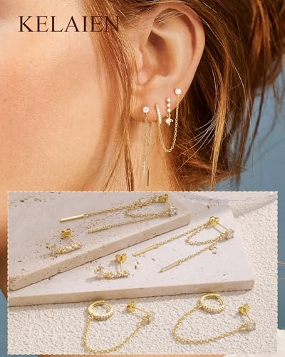 Gold Silver Earrings for Women Trendy 14K Gold Plated Dangle Hypoallergenic Cartilage Earrings Small 925 Sterling Silver Post Dainty Hoop Drop Pearl Earring Stacks Set Huggie Chain Earrings Jewelry - color: D-Hoop Earrings-Gold