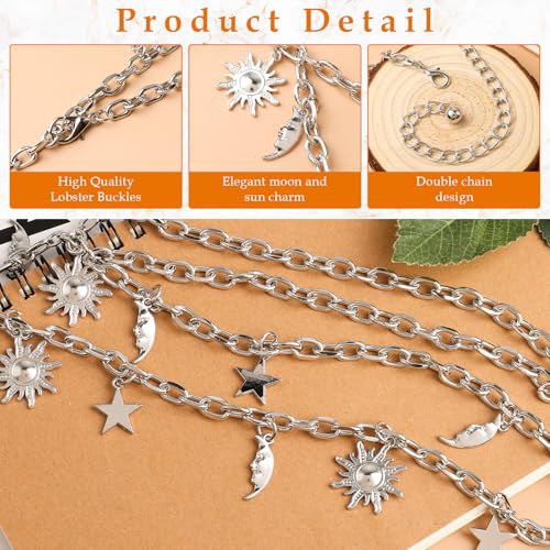 Double Layer Metal Chain Belt, Moon Star Waist Chain Fashion Link Belt Skinny Dress Waist Chain Belt For Women - color: Silver