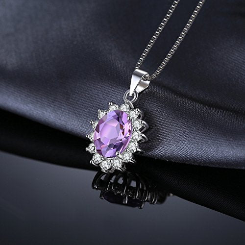 JewelryPalace Princess Diana Kate Middleton Natural Amethyst Citrine Garnet Peridot Topaz Created Ruby Sapphire Simulated Emerald Pendant Necklace for Women, 925 Sterling Silver Gemstone Jewelry Set - color: J-Sterling Silver-amethyst