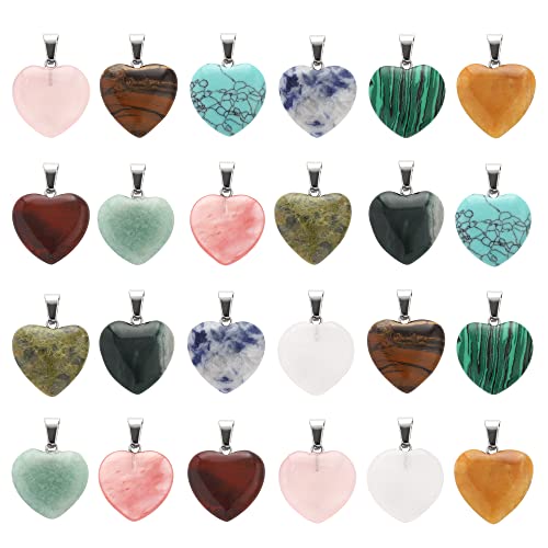 Lezam 24 Pieces Healing Crystal Heart Moon Cross Shaped Pendants Necklace Charms for DIY Jewelry Making Natural Quartz Stones Chakra Love Beads Bulk - color: 24Pcs-A