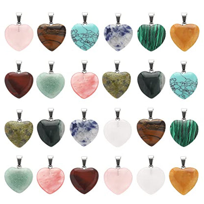 Lezam 24 Pieces Healing Crystal Heart Moon Cross Shaped Pendants Necklace Charms for DIY Jewelry Making Natural Quartz Stones Chakra Love Beads Bulk - color: 24Pcs-A