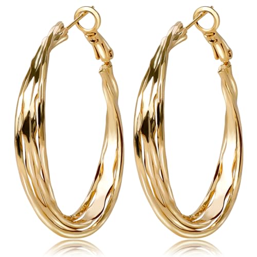 Golden Hoop Earrings For Women The Twisted Close-Fitting Hoop Shape Is Crafted With Gold-Plated Material And S925 Silver Pins Light Luxury Elegant Unique And Minimalist Style - color: Golden
