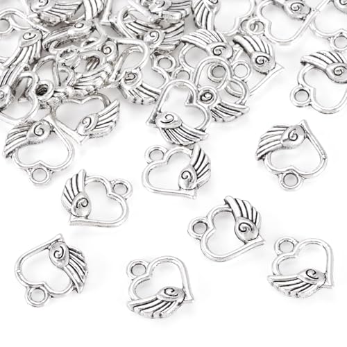 Elecrelive Crystal Heart Charms Rhinestone Heart Pendants Valentine Charms for Necklace Bracelet Earring Wedding Jewelry - color: Antique Silver-13mm