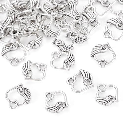 Elecrelive Crystal Heart Charms Rhinestone Heart Pendants Valentine Charms for Necklace Bracelet Earring Wedding Jewelry - color: Antique Silver-13mm
