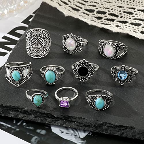 17IF Vintage Silver Knuckle Rings Set for Women Men, Chunky Boho Rings | Aesthetic Snake Grunge Stackable Gothic Ring Adjustable Y2K Punk Bulky Finger Alt of Rings, Stacking Flower Midi Ring Pack - style: 85