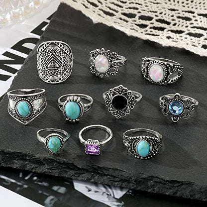 17IF Vintage Silver Knuckle Rings Set for Women Men, Chunky Boho Rings | Aesthetic Snake Grunge Stackable Gothic Ring Adjustable Y2K Punk Bulky Finger Alt of Rings, Stacking Flower Midi Ring Pack - style: 85