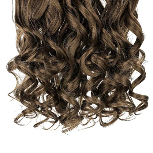 REECHO 24" 1-pack 3/4 Full Head Curly Wave Clips in on Synthetic Hair Extensions HE008 Hair pieces for Women 5 Clips 4.5 Oz Per Piece - Ash Light Brown - color: Ash Light Brown, size: 24 Inch (Pack of 1)