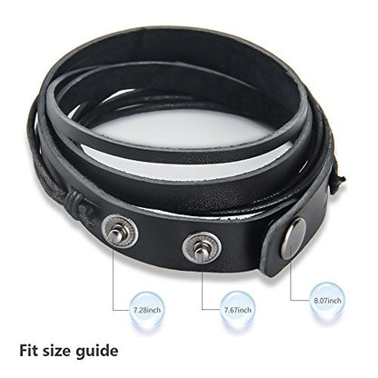 Handmade Genuine Vintage Leather Wrist Cuff Wrap Bracelet Adjustable - style: C: 2 Pcs set (Brown and Black)