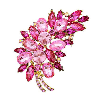 seven wolves Women Crystal Bouquet Brooch Pin All-Match Accessories Rhinestone Brooches and Pins - color: Rose Red E