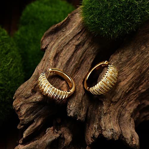 VACRONA Cubic Zirconia Huggie Earrings 14k Gold Plated Tiny Earrings Small Huggie Hoop Earrings Simple Lightweight Hoops Gift for Women - color: Wide line