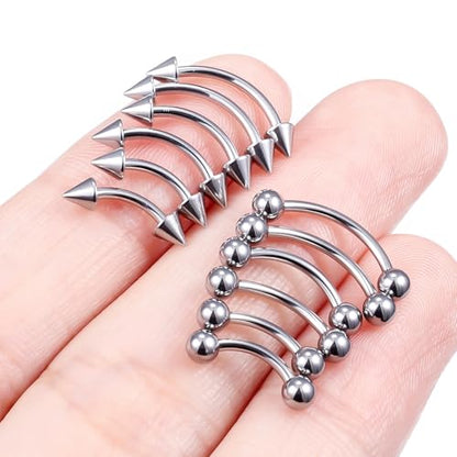 Eyebrow Piercing Jewelry Internally Threaded Surgical Steel Curved Barbell Tiny Eyebrow Ring Vertical Labret Lip Jewelry Ear Rook Navel Small Belly Button Ring for Women Men 18g 16g 14g - color: silvertone,18g