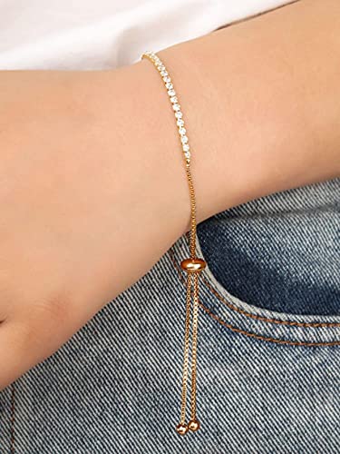 Women's 14K Gold Plated Classic Chain Bracelet - Dainty Tiny Cubic Zirconia Tennis Bracelet, Fashionable Jewelry Gift, Suitable For Parties And Dates To Wear