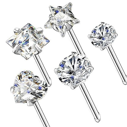 14k Gold Plated 316L Surgical Steel 22g/20g/18g Nose Rings Studs L-Shape Bone Screw Nostril Piercing 1.5mm 2mm 2.5mm 3mm 3.5mm 4.5mm CZ Nose Studs for Women - color: 20g 5pcs Bone Silver 316L Surgical Steel