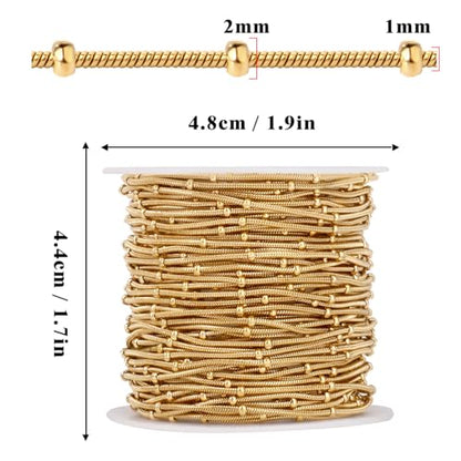 33FT 1mm Gold Snake Chain Roll Gold Satellite Chain Bulk for Jewelry Making | 18K Gold Plated Stainless Steel Beaded Round Snake Chain Spool for DIY Craft Necklace - color: Small Beads Gold Satellite Snake Chains