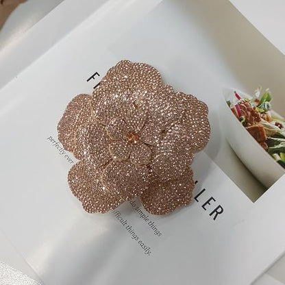 Rhinestone Flower Brooch Pin for Women Men Elegant Sparkly Crystal Camellia Floral Lapel Pins Shawl Dress Suit Clothes Accessories Wedding Party Fashion Jewelry 105mm - color: Rose Gold