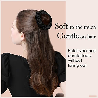 OLESILK 100% Mulberry Silk-Scrunchies for Hair Sleep, Women Grils Silk Hair Ties for Frizz & Breakage Curly Hair, No Damage, Elastics Ponytail Holder, 3 Pack - color: Dark Night Black
