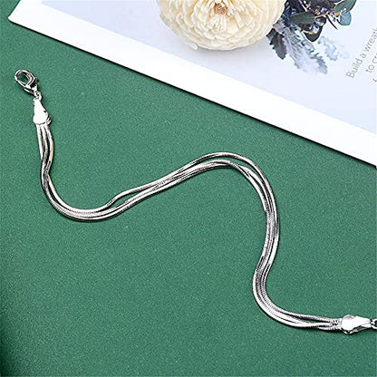 kelistom 925 Sterling Silver Bracelets for Women Teens, Love Heart Charm Chain Bracelet Bangle Fashion Jewelry Gifts - color: 3-layer snake chain