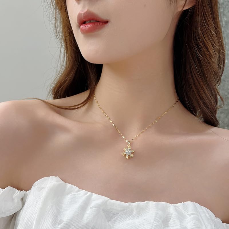 Sunflower Fidget Necklace for Women Gold Moon Necklace Rotating Heart Necklaces Spinning Crystal Flower Anxiety Necklaces Crescent Moons Jewelry Accessories - color: Snowflake