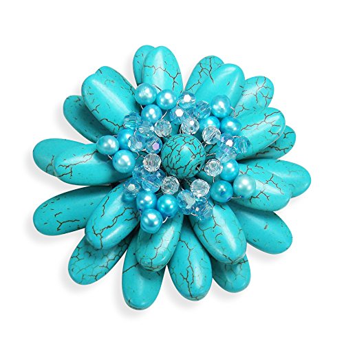 AeraVida Floral Pin Water Lily Design with Simulated Turquoise and Cultured Freshwater Pearls Handmade Brooch Nature Inspired Jewelry Gift for Women